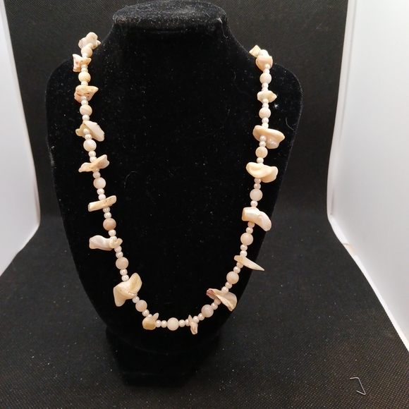 Vintage Mother of Pearl Nugget & Pearl Strand Necklace 24" ~ Beach Wedding - Picture 8 of 8